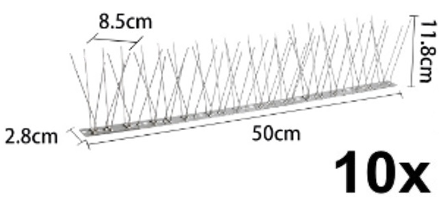 KOLCE NA PTAKI 10X 50CM STAINLESS BASE, SPIKES:6-4-6-4, W:8.5, H:11.8CM