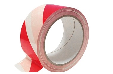 ADHESIVE WARNING TAPE  WHITE-RED 50MM x 33M GLUE RED/WHITE