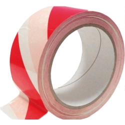 ADHESIVE WARNING TAPE  WHITE-RED 50MM x 33M GLUE RED/WHITE