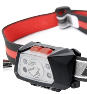 LAMPA PRO HLAVU LED 3W+ 2red LED SENSOR 900mAh lithium USB