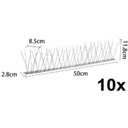 KOLCE NA PTAKI 10X 50CM STAINLESS BASE, SPIKES:6-4-6-4, W:8.5, H:11.8CM